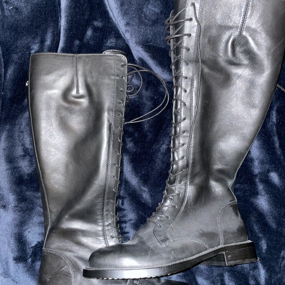 Black Lace-Up Knee-High Boots